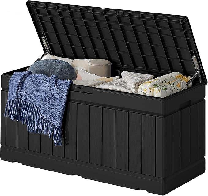 78 Gallon Deck Box Outdoor Indoor Waterproof Storage Box for Patio Furniture, Pool Accessories, Garden Tools, and Cushion Storage, Black
