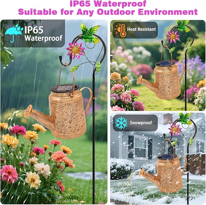 VOOKRY 2 Pack Hummingbird Metal Solar Watering Can Lights, Solar Lights Outdoor Waterproof, Birthday Gifts for Women Mom Grandma Christmas, Hanging Lanterns Garden Decor for Outside Yard Patio Lawn