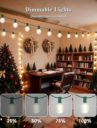G40 LED Christmas Lights Outdoor-50FT Globe Christmas String Lights with 27 LED Frosted White Bulbs for Backyard Bistro Porch Deck Balcony Christmas Decorations