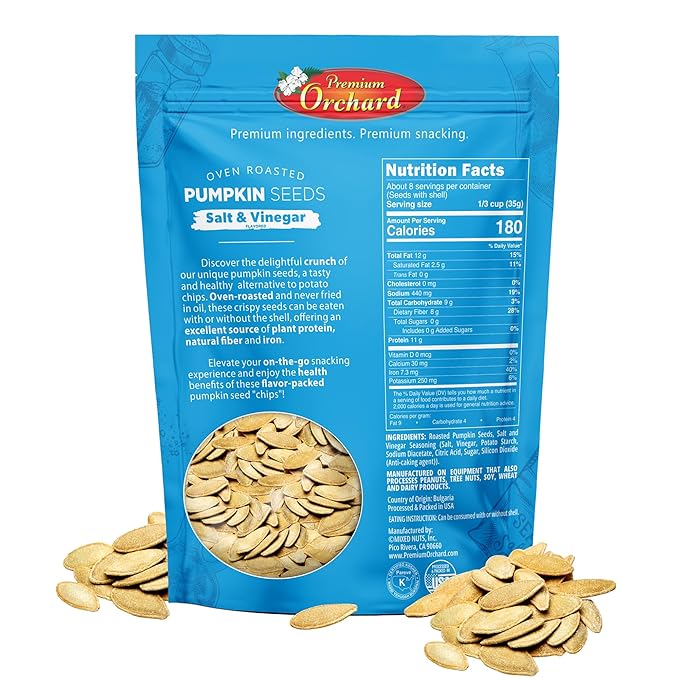 PREMIUM ORCHARD Flavored Pumpkin Seeds Oven Roasted | Salt and Vinegar| High Protein Snacks for Kids and Adults | Vegan Snack | Non GMO | KETO