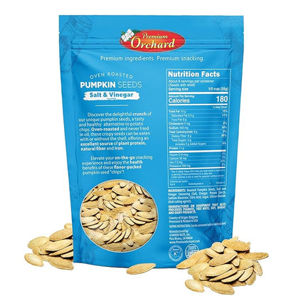PREMIUM ORCHARD Flavored Pumpkin Seeds Oven Roasted | Salt and Vinegar| High Protein Snacks for Kids and Adults | Vegan Snack | Non GMO | KETO
