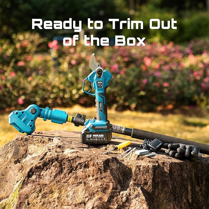 SEESII 2-in-1 Pole Pruning Shears: 1.6" Cutting Diameter Cordless Electric Pole Pruners - Brushless Motor, Dual 4.0Ah Batteries, Extra SK5 Blade, 4 Modes Adjustable Branches Cutter for Tree & Flower