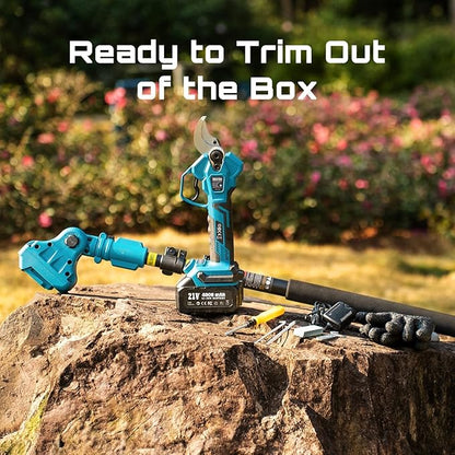 SEESII 2-in-1 Pole Pruning Shears: 1.6" Cutting Diameter Cordless Electric Pole Pruners - Brushless Motor, Dual 4.0Ah Batteries, Extra SK5 Blade, 4 Modes Adjustable Branches Cutter for Tree & Flower