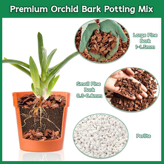 Orchid Bark Potting Mix, 2QT Premium Orchid Potting Mix, Orchid Bark for Indoor Plants with Pine Bark & Perlite, Superior Ventilation & Drainage to Boost Plants’ Growth, Orchid Soil