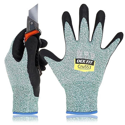 DEX FIT Level 5 Cut Resistant Gloves Cru553, 3D-Comfort Fit, Firm Grip, Thin & Lightweight, Touch-Screen Compatible, Durable, Breathable & Cool, Machine Washable; Green L (9) 3 Pairs