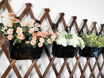 4 Pack Metal Hanging Planter for Outdoor Plants, 10 Inch Black Fence Planters Railing Pots for Garden Patio Balcony Decor, Flower Bucket with Detachable Hooks (Black, 4Pcs)