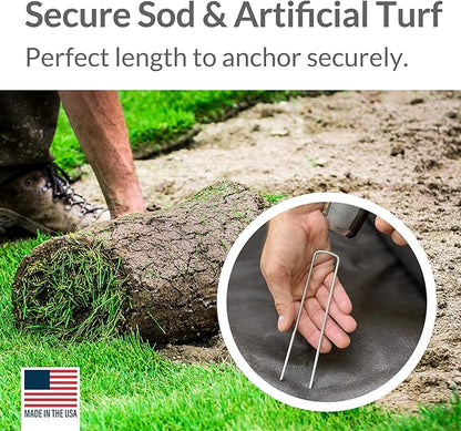 Pinnacle Mercantile USA Made 50 Pack Garden Landscape Staples Weed Barrier Fabric Stakes Galvanized 6 inch Pins Anti Rust Sod Staple 11 Gauge Steel