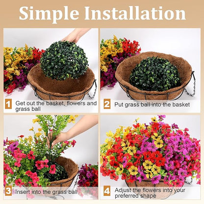 Geegoods 2 Set Artificial Hanging Plants Flowers Basket for Outdoor, Fake Faux UV Sun Resistant Look Real Colorful Violet Hanging Flowers for Spring Summer Porch Home Patio Balcony Yard