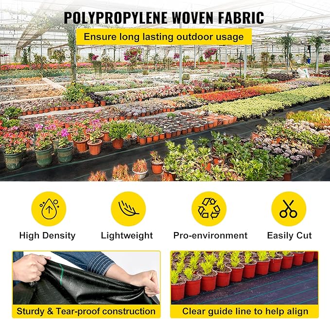 Happybuy 6.5FTx300FT Premium Weed Barrier Landscape Fabric Heavy Duty, 3OZ Woven Geotextile Fabric, High Permeability Good for Weed Blocker Gardening Mat, Driveway Fabric, Garden Weed Control Cloth