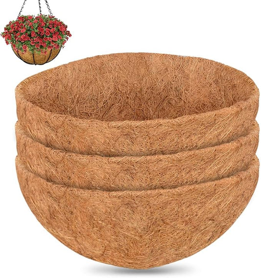 ZeeDix 16 Inch Coco Liners for Hanging Baskets, 3 Pcs Round Coco Liner 100% Natural Coco Fiber Basket Coconut Replacement Liner for Hanging Baskets Planters Flowers Vegetables(16in-3pcs)