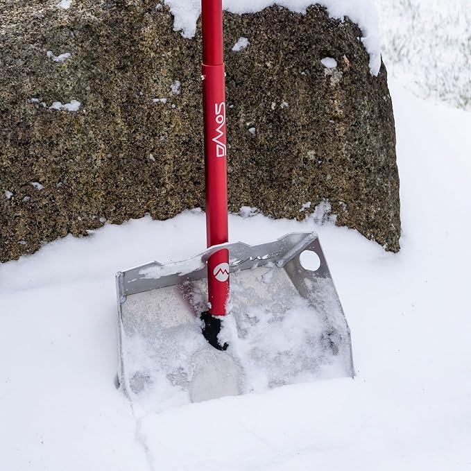 DMOS Alpha Shovel - Lightweight, Heavy-Duty Aluminum Snow Shovel with Extendable & Collapsible Handle for Sidewalks & Driveways - Red