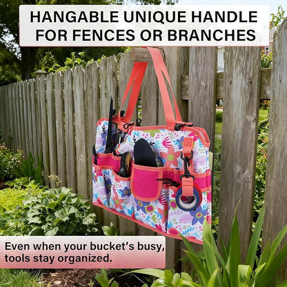 KUNN 5 Gallon Bucket Organizer 18-Pocket Bucket Tool Bag with Hangable Handle, Heavy-Duty Garden Tool Organizer Bag for Gardening Tools, Fits 3.5-5 Gal Buckets, Includes Comfort Grip Pad, Red