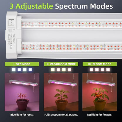 Hlite 4 Pack 16inch Adjustable Full Spectrum Plant Growing Lamps- Linkable Grow Lights for Indoor Plants Plug and Hanging Design with On/Off Switch Hanging Grow Light from Seedling to Flowering,White