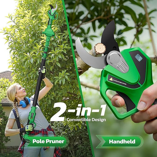 NEXON Cordless Electric Pruning Shears, 2-in-1 Tree Trimmer & Pole Pruner, 1.6" Cutting Capacity, 4000mAh Battery, Brushless Motor, Compatible for Makta 20V Battery, Garden Branch Cutter