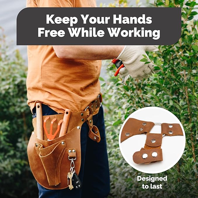 Botanica Leather Garden Tool Belt for Women with Glove Holder - Florist Belt - Durable Gardeners Tool Belt for Women - Gardening Belt - Gardening gift for women - Utility belt