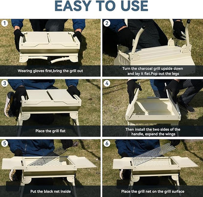 Portable Charcoal Grill Foldable Grills BBQ Grill Charcoal Small Grill for Travel, Camping, Outdoor Cooking, Backyard, Hiking, Patio Garden, Picnics,Beige