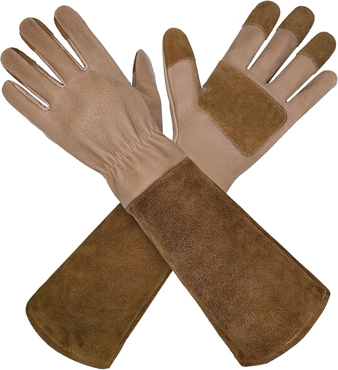 HLDD HANDLANDY Long Gardening Gloves, Leather Thorn Proof Rose Pruning Glove for Men & Women, Great Gift for Gardener