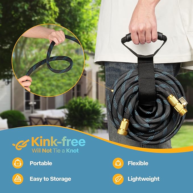 Garden Hose Flexible Water Hose with 10 Function Sprayer Leak-proof Lightweight Non-Expanding Water Pipe with Solid Fittings for Yard，RV (50FT)