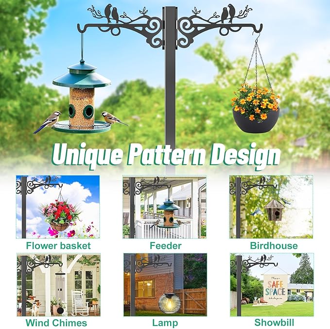 Garden Hose Holder, Freedstanding Heavy Duty Garden Water Hose Holder Stand with 2 Shepherds Hooks, Detachable Metal Hose Storage Hanger Rack for Outside Yard Lawn Farm