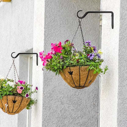 8 inch Plant Hanger, Sturdy Hanging Plant Bracket Outdoor, Hanging Plant Wall Hook Heavy Duty, for Hanging Bird Feeders, Planters, Lanterns, Wind Chimes, Indoor/Outdoor Use, Black, Set of 2