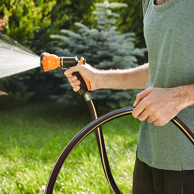 Solution4Patio Lead-in Black Garden Hose 5/8 in. x 25 ft. -Kink Free, No Leaking, Male/Female Fittings -Heavy Duty Durable Flexible Lightweight Water Pipe -Brass Aluminum Ends for Household & Yard