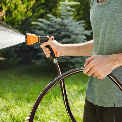 Solution4Patio Lead-in Black Garden Hose 5/8 in. x 25 ft. -Kink Free, No Leaking, Male/Female Fittings -Heavy Duty Durable Flexible Lightweight Water Pipe -Brass Aluminum Ends for Household & Yard