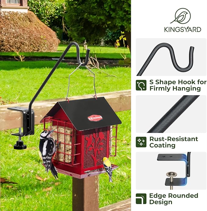 Kingsyard Middium Heavy Duty Deck Hook - 10 inch Metal Deck Railing Hooks for Hanging Bird Feeders, Planters, Suet Baskets, Lanterns, Wind Chimes