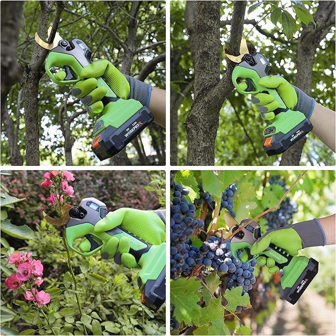 WORKPROX Electric Pruning Shears, 1.26" Cutting Diameter, Brushless Motor, SK5 Titanium-Coated Blades, 2Ah Battery Pruning Shears with LCD Display