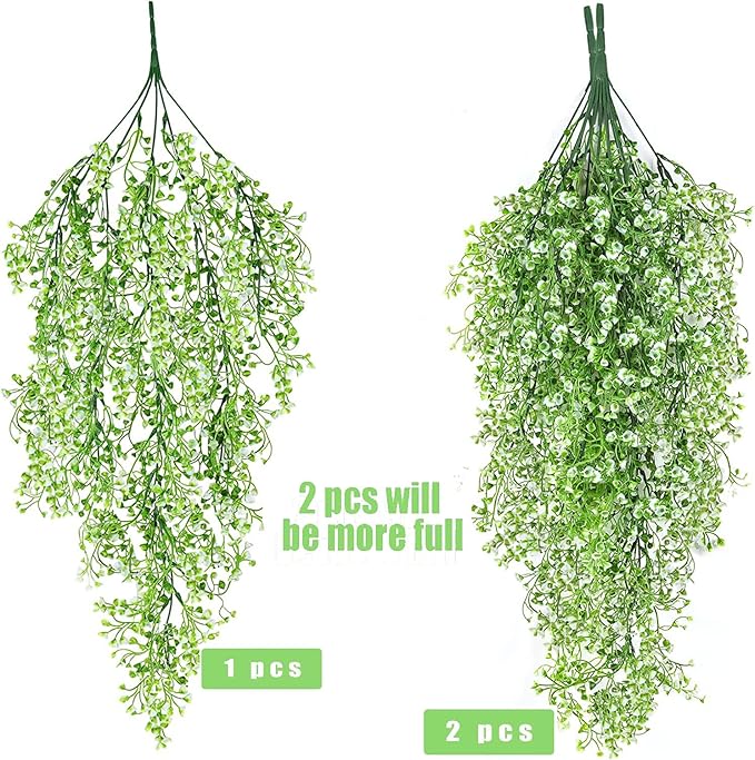 Toprooms Hanging Fake Plants,4 Pcs Faux Eucalyptus Leaf Greenery Vine Plant Faux Plants Fake Ivy Room Decor Home Garden Wedding Party Indoor Outdoor Decorations (White 4P)