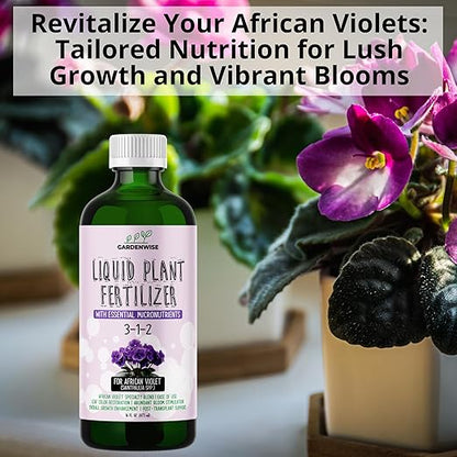3-1-2 African Violet Fertilizer for Indoor Plants: Liquid Fertilizer with Essential Micronutrients Drops - Plant Food for African Violets (8 oz)