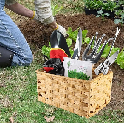 Garden Tools 8-Piece,Wicker Garden Basket with Handle,Gardening Tool Set Gardening Supplies,Outdoor Weed Puller Tool Organizer,Ideal Gifts for Women Men