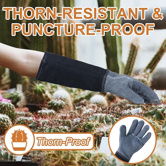 HLDD HANDLANDY Long Gardening Gloves, Leather Thorn Proof Rose Pruning Glove for Men & Women, Great Gift for Gardener