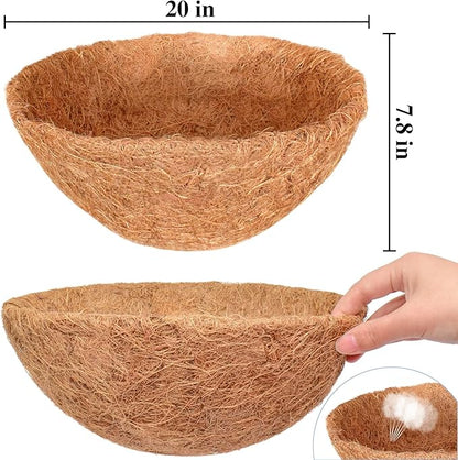 Halatool 2PCS 20 Inch Coconut Liners for Planters 100% Natural Coco Coir Fiber Hanging Basket Liners for Garden Flowers Vegetables