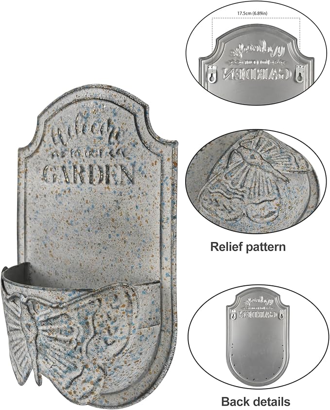 Rustic Metal Wall Planter for Outdoor Vintage Distressed Butterfly Wall Mounted Flower Holder Pot Shabby Blue Iron Plant Basket for Garden Farmhouse Home Balcony Patio Decorative