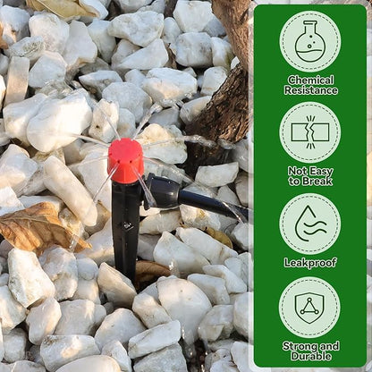 50PCS 1/4” Drip Irrigation Drippers with Lock, Kalolary Drip Irrigation Emitters for 4/7mm Tube, Adjustable 360 Degree 8 Holes Water Flow Sprayer Micro Spray Drip System Parts for Lawn Yard Pot (Red)