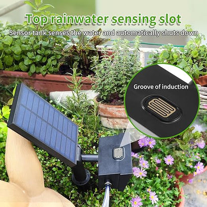 Solar Drip Irrigation System, Automatic Irrigation System for Outdoor Gardening，2200mA Battery and rain Sensing Function,for courtyards, Balconies, Gardens, 10 Potted Plants