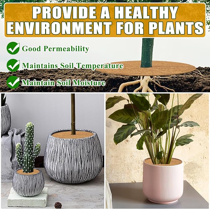 ZeeDix 6 Pack Coconut Fiber Mulch Ring, 18 Inch Coco Coir Tree Ring Mulch Mat, 100% Natural Tree Protector Mat Plant Cover Ring Coconut Coir Discs Tree Mats Mulch Rings for Indoor Outdoor Trees Plants