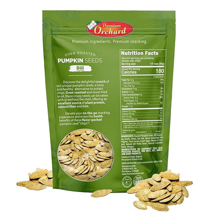 PREMIUM ORCHARD Flavored Pumpkin Seeds Oven Roasted | Dill Flavor | High Protein Snacks for Kids and Adults | Vegan Snack | Non GMO | KETO