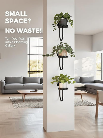 Wall Mounted Plant Holder , Yi Cheng Indoor Wall Plant Hanger with Shelves for Window Plants, Hanging Planters for Home Decor, Set of 3 Black Plant Wall Organizers