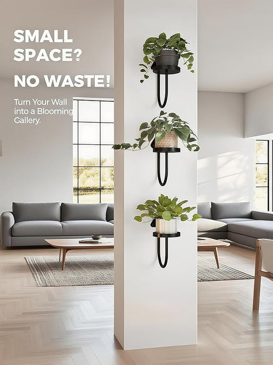 Wall Mounted Plant Holder , Yi Cheng Indoor Wall Plant Hanger with Shelves for Window Plants, Hanging Planters for Home Decor, Set of 3 Black Plant Wall Organizers