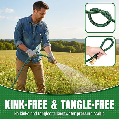 Garden Hose 25 ft NON-EXPANDABLE Water Hose, Flexible & Lightweight Kink Resistant Hybrid Hose, Leak-Proof Heavy Duty, Super Durable Fabric with 3/4" Solid Brass Connectors