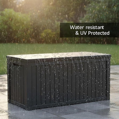 180 Gallon Resin Deck Box with Lockable Lid - Outdoor Waterproof Storage for Patio Furniture, Garden Tools, Cushions & Pool Accessories, All-Weather Wood Grain Design