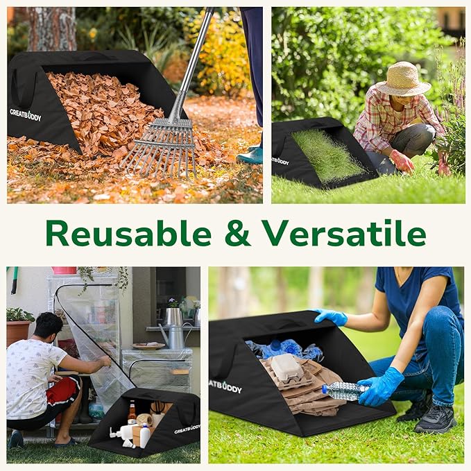 GreatBuddy Leaf Collector, Portable Lawn Bag, 26 Gallon Yard Waste Bag Oxford Fabric for Garden, Reusable Heavy Duty Dustpan Bag with Handles, Leaf Cleanup Tools for Debris, Grass and Trash