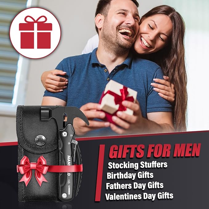 12 in 1 Multitool Hammer, Gifts for Dad, Christmas Stocking Stuffers for Men Adults, Camping Accessories Survival Gear, Cool Gadgets Gifts for Men, Husband, Boyfriends, Birthday Gifts for Him