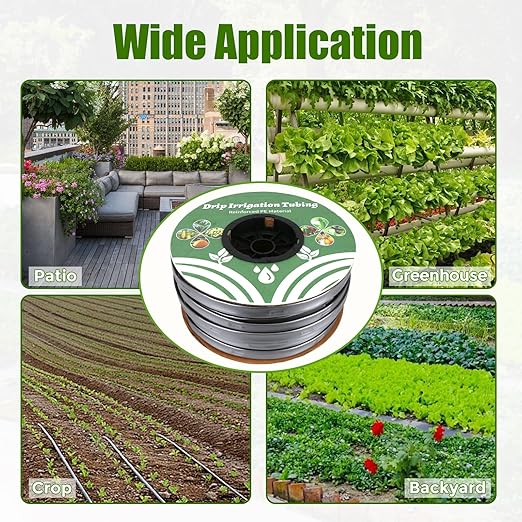 500FT 5/8 Inch 16 Mil Drip Tape Irrigation Kit, 6" Spacing Roll 16 Mil Drip Tape Irrigation, Durable Reinforced PE Material Anti-Bird Pecking Silver Anti-Burning Seedlings Drip Irrigation System