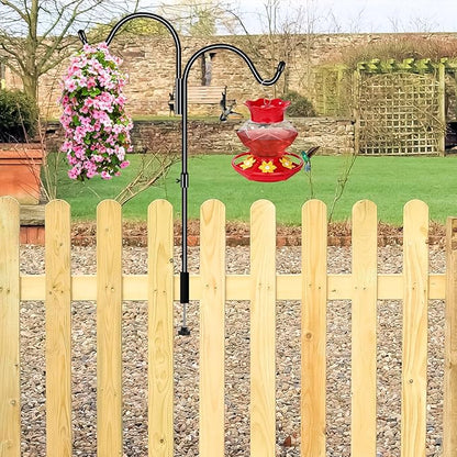 Gtongoko 35 Inch 2 Pack Double Deck Hook for Railing, Deck Bird Feeder Pole with 3 Inch Strengthened Clamp for Hanging Bird Feeders, Lanterns, Wind Chimes, Flower and Plant Baskets