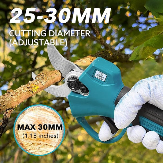 Electric Pruning Shears Cordless for Gardening - 1.2" Cutting Diameter Battery Powered Pruner with LCD Display & 2 Rechargeable Batteries, Brushless Power Pruner Heavy Duty for Tree Branch