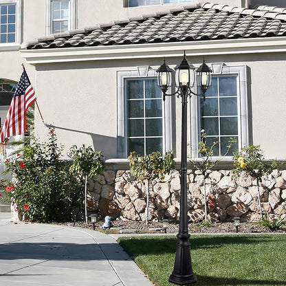 85 Inch 3-Head Lamp Posts Outdoor Lighting for Backyard Garden 3-Light Outdoor Post Lantern 85” Aluminium Alloy Outside Street Light with Clear Glass Shade,Driveway Light,E26(Bulbs Not Included)
