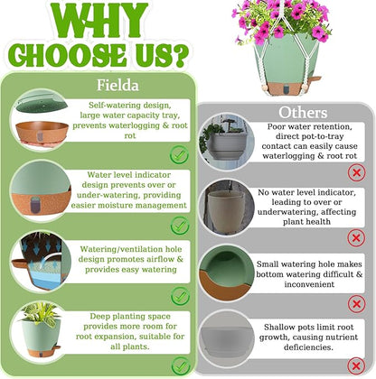 Hanging Planter for Indoor Plants 8 Inch, 2 Pack Self Watering Hanging Baskets for Plants, Hanging Flower Pots with Drainage Hole & 2 Kinds of Plant Hangers for Garden Home Decor (Green, 8 inch)