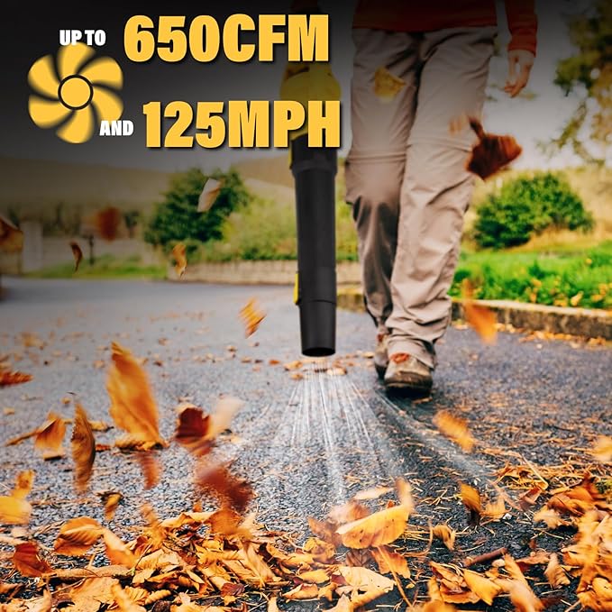 Cordless Leaf Blower for Dewalt 20V Battery, Max 650 CFM/125 MPH Turbo Boost Mode, with 17500RPM Brushless Motor for Lawn Care, Garden (Tool ONLY)